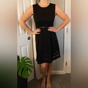Calvin Klein illusion fit and flare dress with belt size 8 black